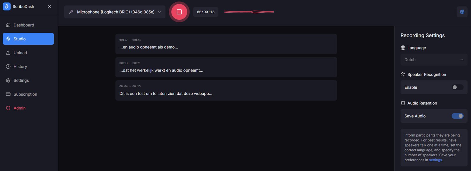 Studio di registrazione dal vivo